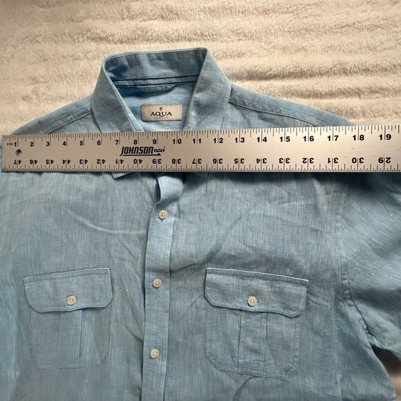 Aqua Toscano Mens Light Blue Short Sleeve Button-Up Linen Shirt Large Casual - Picture 5 of 7